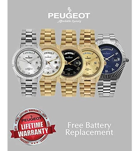 Reloj Hombre Peugeot 1029s Cuarzo Pulso Plateado En Acero