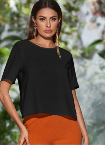 Blusa Con Escote Tipo V En La Espalda Con Encaje Shein