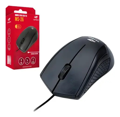 Mouse Usb Ms-26bk Preto C3tech Cabo 2 Metros Ergonômico