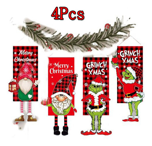 Colgante De Navidad Grinch Garden Flag Decoration 4 Piezas