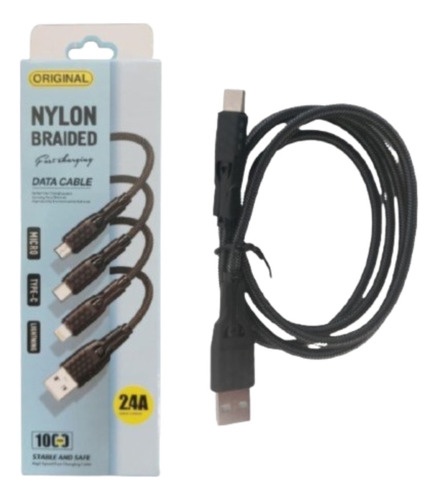 Cable De Carga Datos Usb A Tipo C Nylon Reforzado 1mt Negro