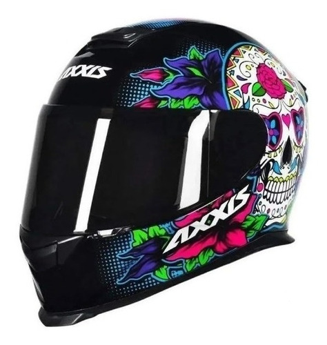 Capacete para moto  integral Axxis  Eagle  black e blue skull tamanho PP 