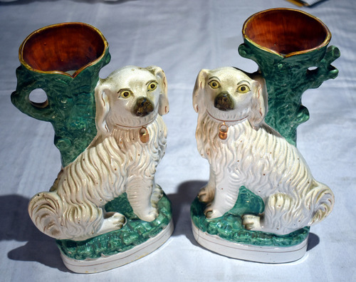 Perros Floreros Ceramica Staffordshire X2 1860