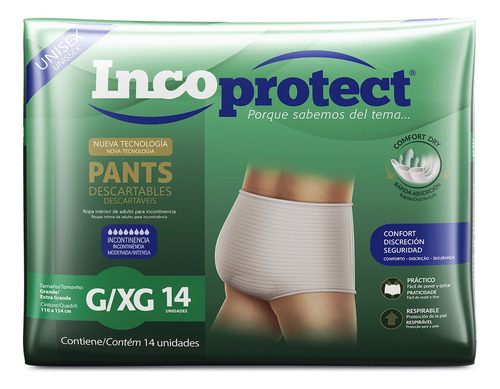 Incoprotect Pañales Pants Adulto Talle G/xg X 14 Unidades