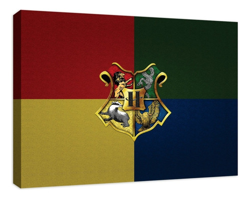 Cuadro Decorativo Canvas Escudo Hogwarts Casas Harry Potter Color Madera Armazón Natural