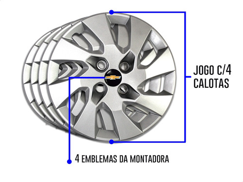 Imagem 5 de 5 de Jogo 4 Calotas Aro 15 Onix Prisma Prata 2013 2014 2015 2016