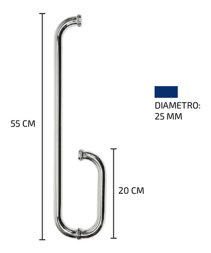 Imagen 3 de 7 de Manijon L Curvo Femmto 22x55 Acero Inox Negro Puerta Vidrio