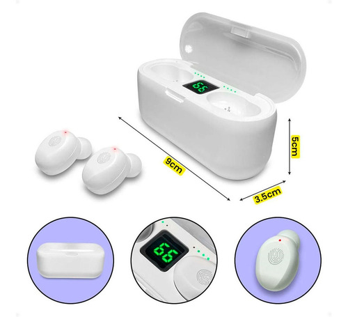 Auriculares Bluetooth Tws Tactil Llamadas Deportivo F9 Tcs Color Blanco