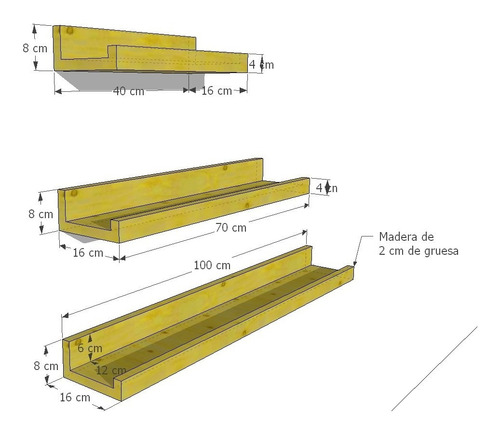 Imagen 2 de 8 de Set X 3 Repisas Libros Madera Pino 100% Maciza Ref: Miami