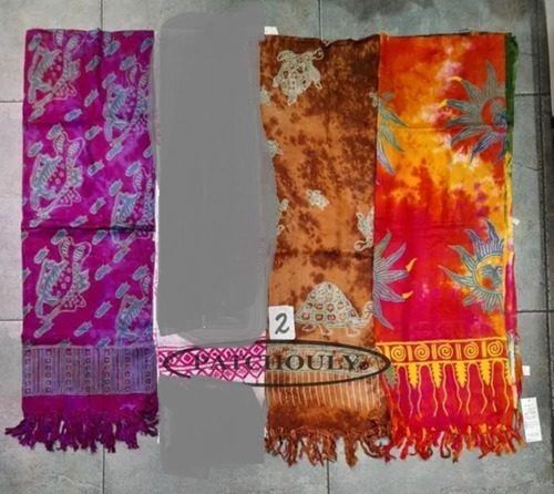 Imagen 3 de 6 de Pareo Playero Hindú Con Flecos Viscosa Batik Tie Dye Video
