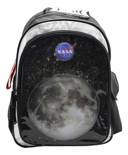 Mochila Escolar Nasa Luna Galaxia Color Negro Diseño De La Tela Liso