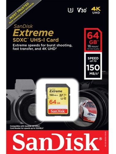 Cartão Sandisk Sdxc 64gb 150mb/s Extreme - Lacrado Blister