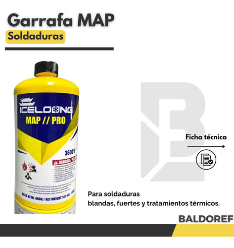 Imagen 2 de 9 de Garrafa Map Pro Soldadura Refrigeracion 400g Bernzomatic