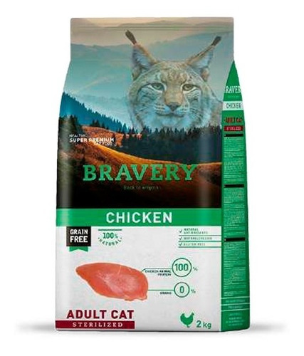 Bravery Gato Pollo Esterilizado 2kg Razas Mascotas