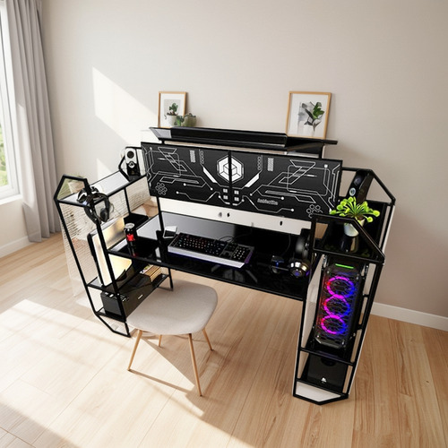 Escritorio Gamer Para Computadora Ideal Para Trabajo Cuarto Negro