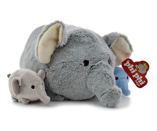 Mama Elefante Con 2 Hijitos - Original Phi Phi Toys