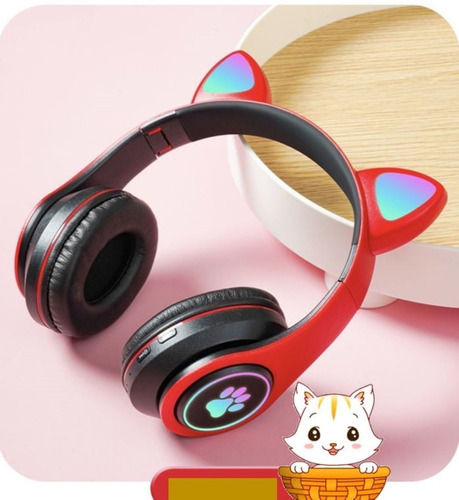 Auriculares Cat Ear Kitten con auriculares LED, colores de luz alternos, color rojo