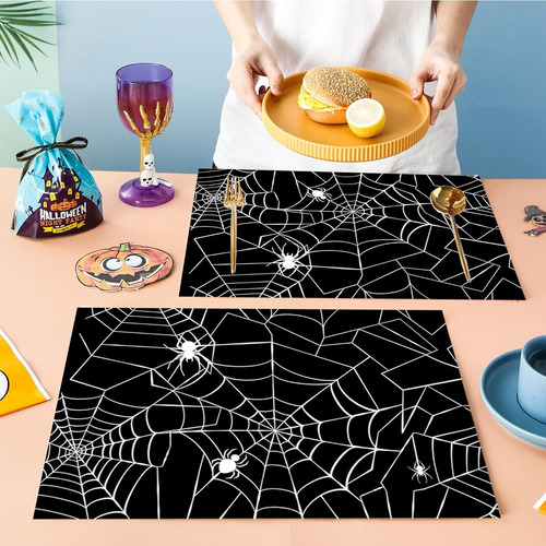 Juego De 4 Manteles Individuales Negros De Halloween, Telara