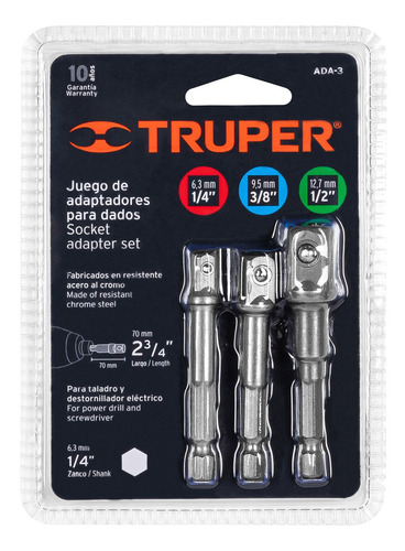 Adaptadores Para Dados 1/4 3/8 1/2 Taladro Acero 3pz 10752