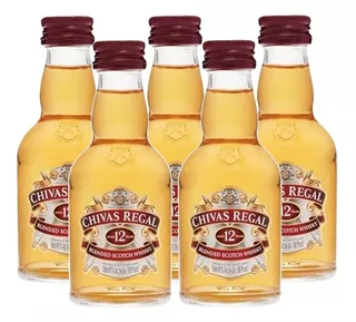Kit 5 Bebida Whisky Chivas Regal 12 Years Vidro Mini 50ml
