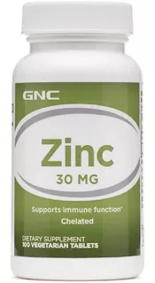 Zinc 30 Mg Gnc 100 Tabletas Vegetarianas