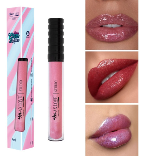 Batom Gloss Latex Max Love Cor 24 Rosa Com Glitter Brilhante Cor 24 - Rosa Glitter