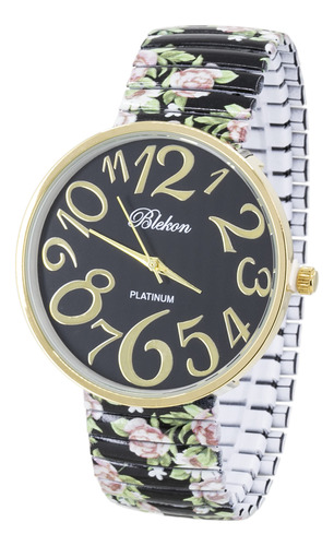 Reloj De Pulsera Floral Multicolor Con Banda Elástica Blanca