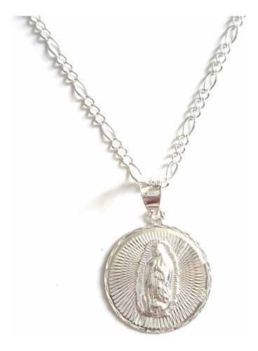 Medalla Virgen De Guadalupe Redonda Con Cadena De Plata 925