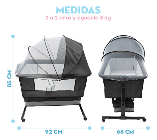 Cuna Para Bebe De Doblae Soporte Con Mosquitero Gris Oscuro