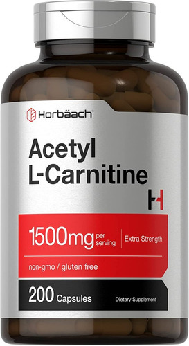 Acetyl L-carnitina 1500 Mg 200 Cápsulas Sin Omg, Sin Gluten