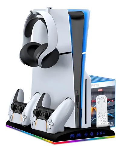 Base Para Ps5 Slim Fat Cooler Suporte Controle Jogos Led Rgb | Frete grátis