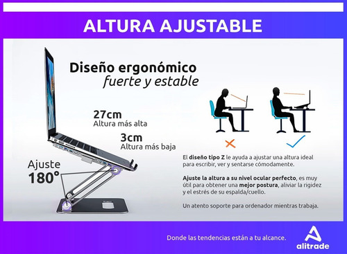 Imagen 3 de 10 de Soporte Notebook Tablet Aluminio Doble Ventilacion Regulable
