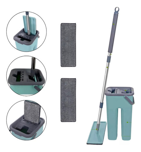 Mop Flat Rodo Giratório 360 Com Balde Lava E Seca C/ 2 Refis