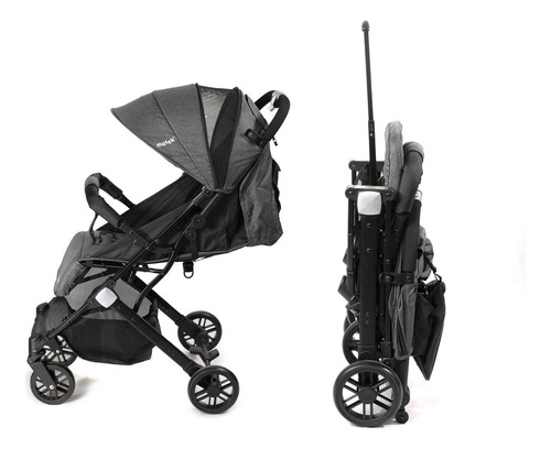 Carriola De Paseo Bebe Motek Livy Maleta Ligera Plegable Color Gris Chasis Negro