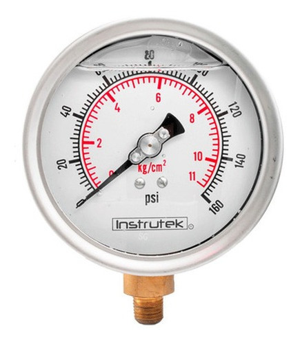 Manómetro Inox Glicerina 4 PLG, 160 Psi (aire, Agua)