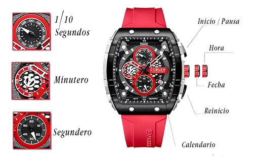 Reloj Curren 8842 Original Hombre Elegante Rojo Negro