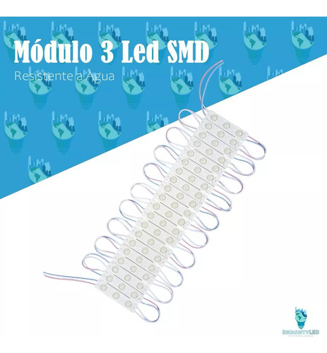 20 Módulos 3 Leds Smd Prova D'água Luminoso 12v Branco Frio