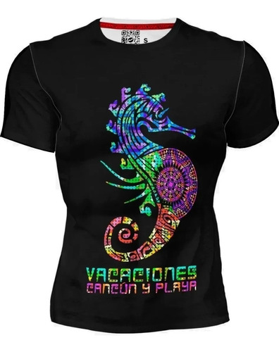 Playera Sublimada Negra Vacaciones Cancún Y Playa Caballito 