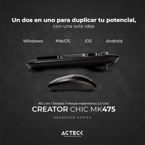 Kit Teclado Y Mouse Acteck Mk475 Inalambrico Delgado Gris