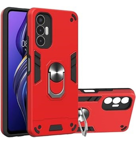 Funda Case Para Zte A71 Con Anillo Metálico Rojo Antishock