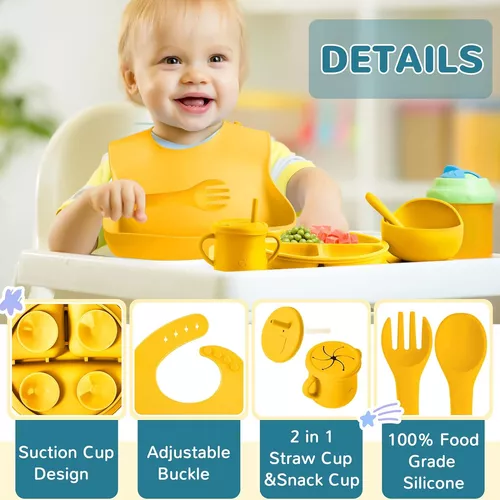 Paquete de 8 suministros para alimentación de bebé, plato dividido