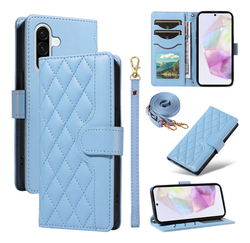 Funda Tipo Cartera De Piel Sintética Con Tapa Para Samsung Galaxy Serie S Con Pulsera, Correa Para El Hombro, Ranura Para Tarjetas, Soporte, Etc., Col