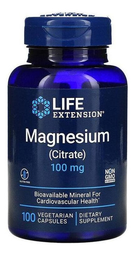 Magnesium Citrate - 100mg - 100caps - Life Extension Sabor Sin Sabor
