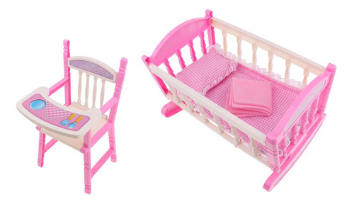 Mini Silla + Miniatura Cuna Mecedora Para Muñeca Bebé