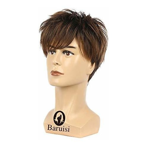 Baruisi Mens Short Wig Brown Layered Natural Sb7sj