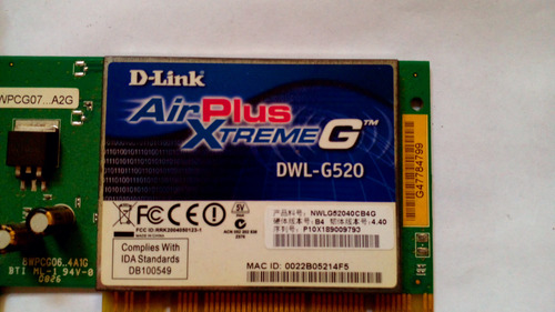 Tarjeta Inalámbrica Pci D-link Dwl G510 (Usado)