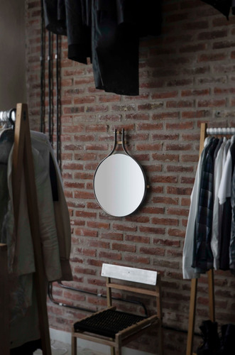 Espejo De Aluminio Y Madera, 50 Cm De Diametro