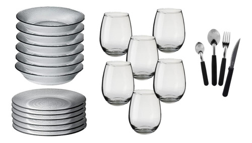 Set Vajilla Vaso Rigolleau Cubiertos Platos Aquamarine