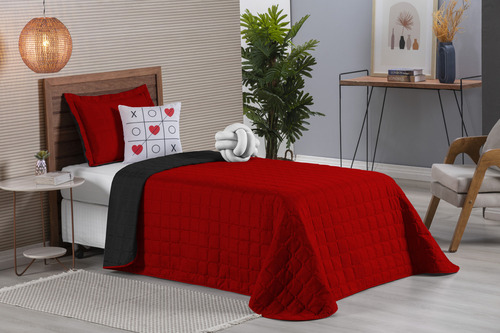 Colcha Cobre Leito Solteiro Vermelho-preto Dupla Face Paris 5 Peças Cama Box Conjunto Completo Design Elegante Alta Qualidade Casa Laura Enxovais