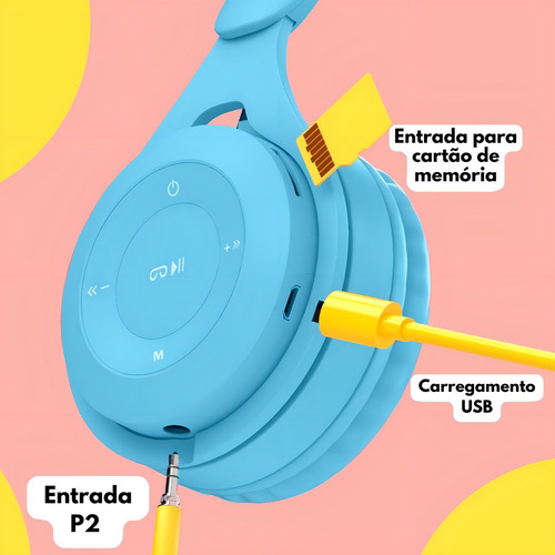 Fone Ouvido Sem Fio Bluetooth Recarregável P2 Sd Fm Rosa